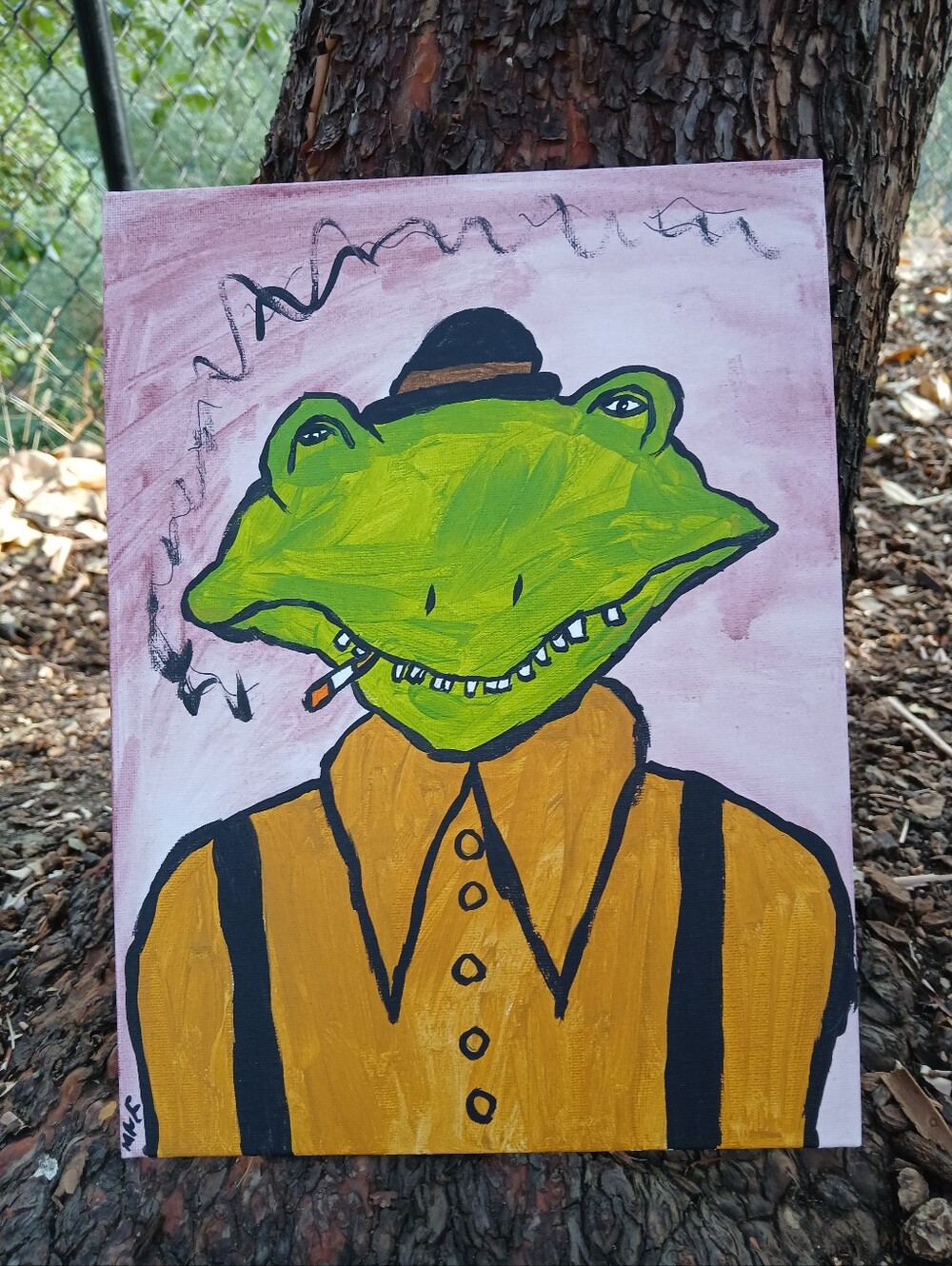 Smoking Frog Painting Whimsical Art